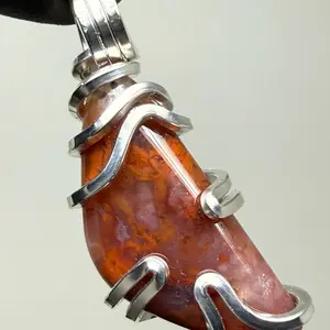 Moroccan Red Flame Agate Sterling Silver PENDANT Unique Artisan Crafted Design 925 Ag