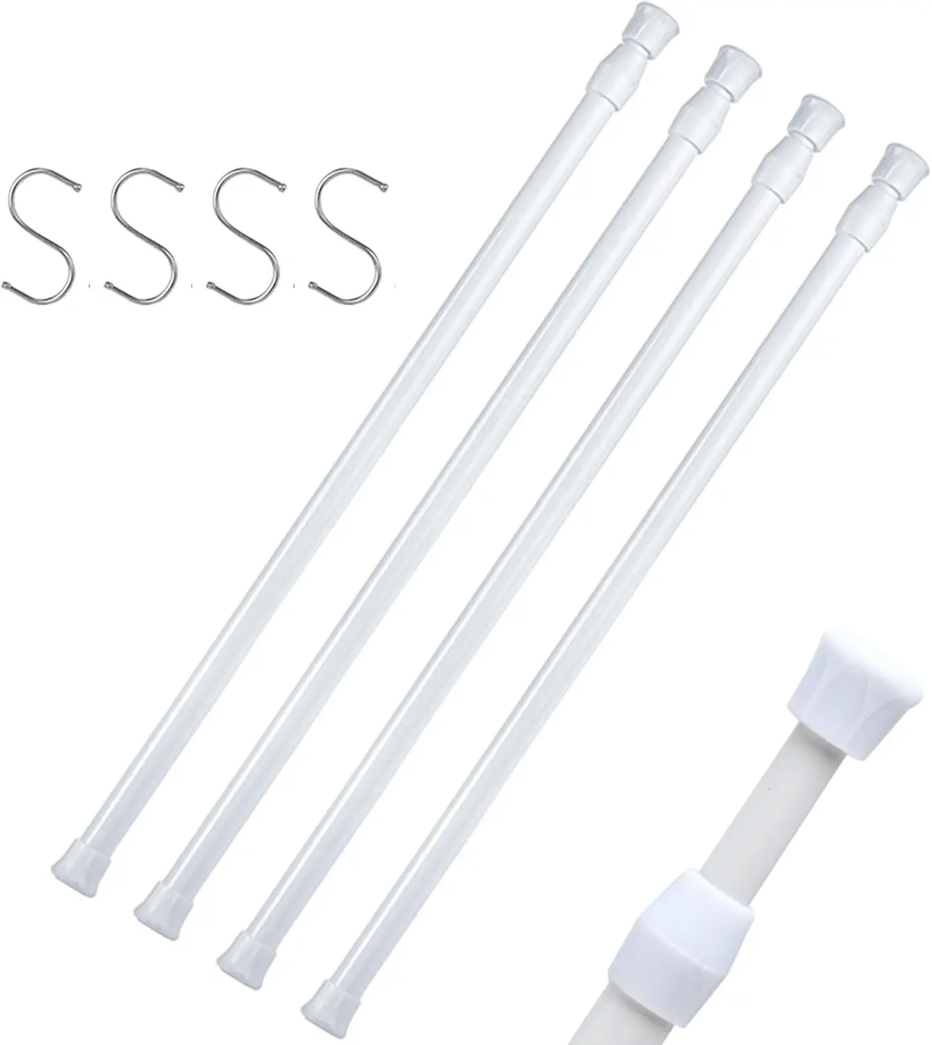 4-Pack White Adjustable Spring-Loaded Silicone Tension Rod Set (16-28 in) - Carbon Steel Core, Lightweight Window Hardware, Easy Installation for Home Organization, Shoe Storage, Shower Curtain
