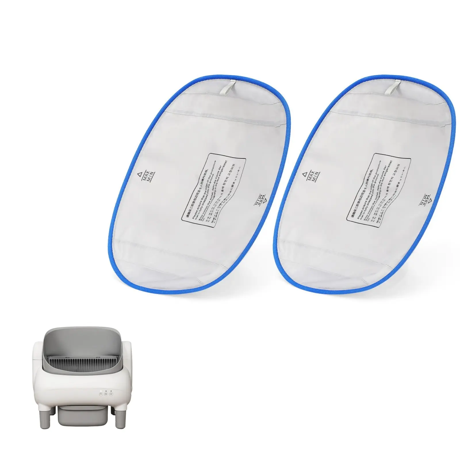 Waterproof Cat Litter Box Pads, Leak-Proof Replacement Liners White Blue Trim 2 Pack Universal Anti-Slip Self Cleaning Litter Box Mat Indoor Cat Supplies 14.96 x 11.81 Inches