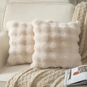 Thickened rabbit fur bubble velvet pillowcase, solid color plush cushion cover for living room sofa, bedroom, and model home