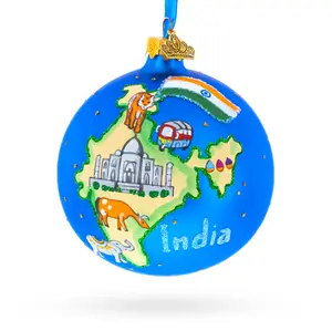 India Map and Symbols Glass Ball Christmas Ornament 4 Inches