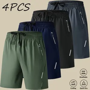 Men Casual Ice Silk Sports Shorts Cooling Breathable Fabric Adjustable Waist Loose Fit Jogging Fitness Daily Loungewear Shorts