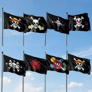 One P1ece Pirates Black Flag, Straw Hat Blackbeard Inspired Pirates Flag, Anime Pirates Flags, Mystic Falls Big Mom Buggy Spade Pirates Pirates Room Decoration