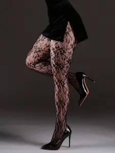 Women's High Stretch Trellis Net Pantyhose, Fashionable Sexy Hollow Out Retro Black Stockings, Suitable For Halloween, Christmas, Y2K Style