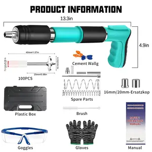 Concrete Nail Gun Kits with 20pcs Nails, 5 Speed Adjustable Manual Steel Nail Gu