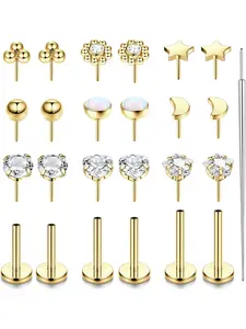 20G 18G Threadless Nose Studs Rings for Women Men 316L Surgical Steel Push in Flat Back Earrings CZ Lip Labret Nose Rings Studs Cartilage Helix Conch Medusa Nostril Tragus Piercing Jewelry 6mm 8mm 10mm Length