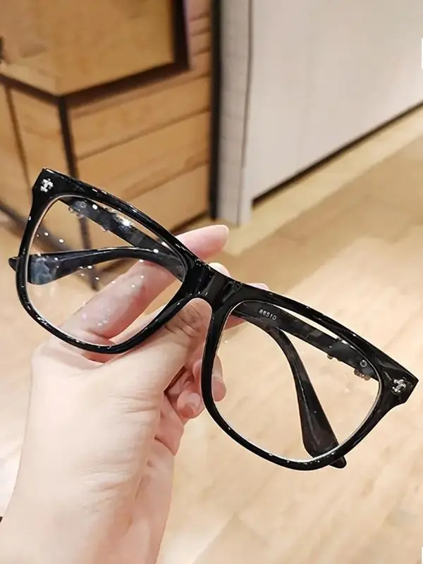 cod Unisex Full Rim Retro Square Eyeglass Frames - Classic Fashion Design, Lightweight Comfortable Fit, Blue Light Blocking Lenses, Plastic PC/Polycarbonate Build, Suitable for Daily & Outdoor Wear, Women's Glasses