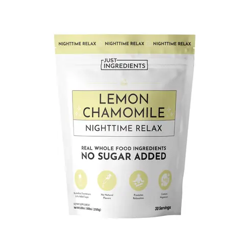 Just Ingredients Lemon Chamomile Nighttime Relax Drink - 30 Servings - Organic German Chamomile Extract, Magnesium & L-Theanine - No Sugar Added