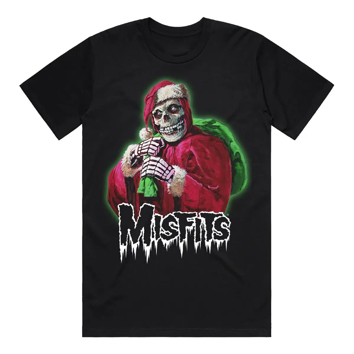 Misfits Santa Fiend Halloween and Christmas T-Shirt, Punk Rock Holiday Skeleton Graphic Tee for Horror Music Fans