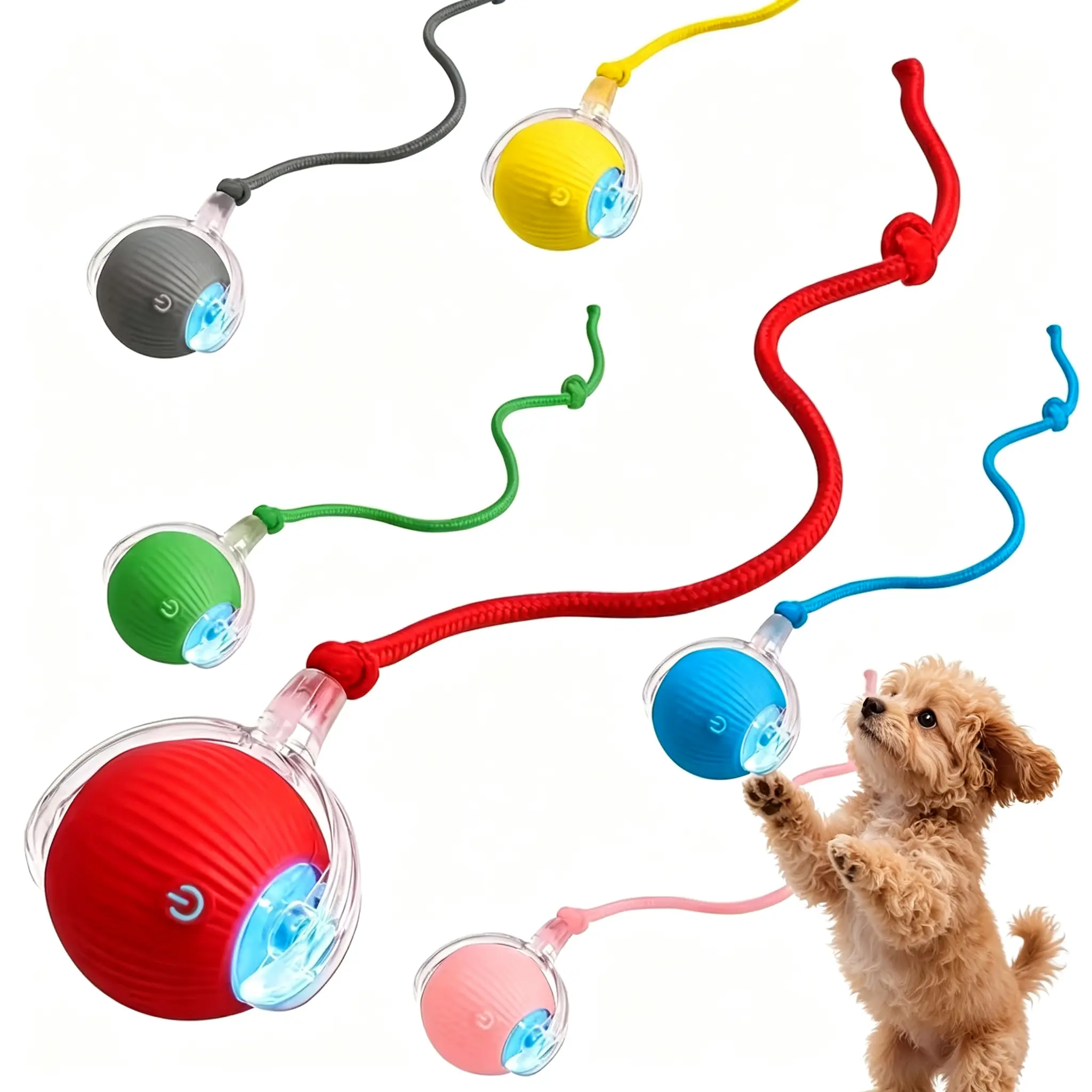 LED Automatic Rolling Pet Ball, Interactive Rope Teaser Toy, Smart Moving Ball for Cat and Dog Mental & Physical Stimulation