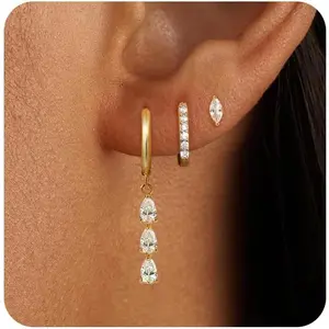 steel teardrop-shaped small earring set, 14K gold-plated hypoallergenic zirconia stud earrings, waterproof and fade-resistant for women: clothing, footwear, and jewelry