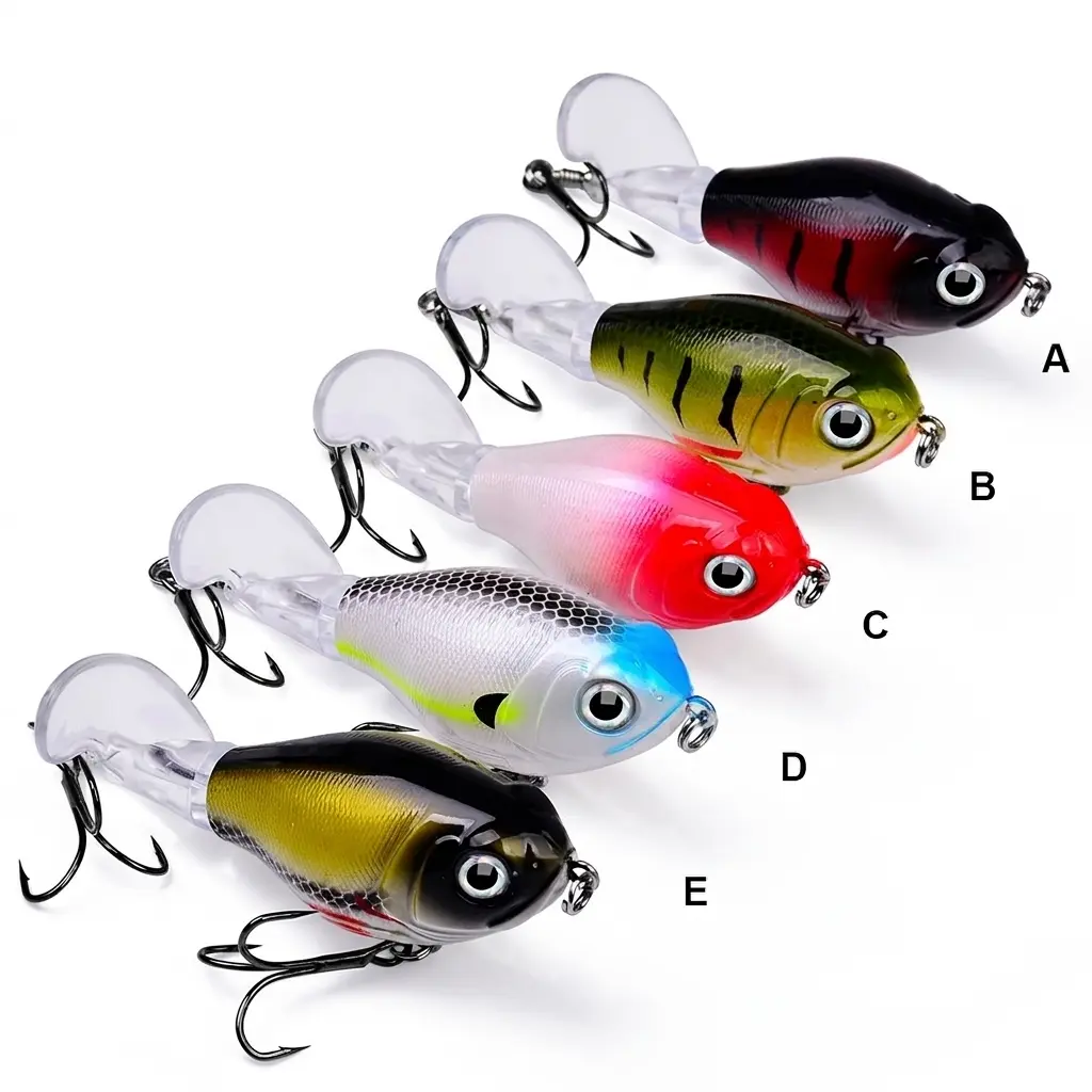 Proberos 5pcs Fishing Tackle Set - Whopper Plopper Style, Floating Pencil, 12g-16g Hard Plastic Walking & Prop Lures with 360° Bionic Noise Splash Fish Attractant for Bass, Pike, Whopper Plopper Fishing