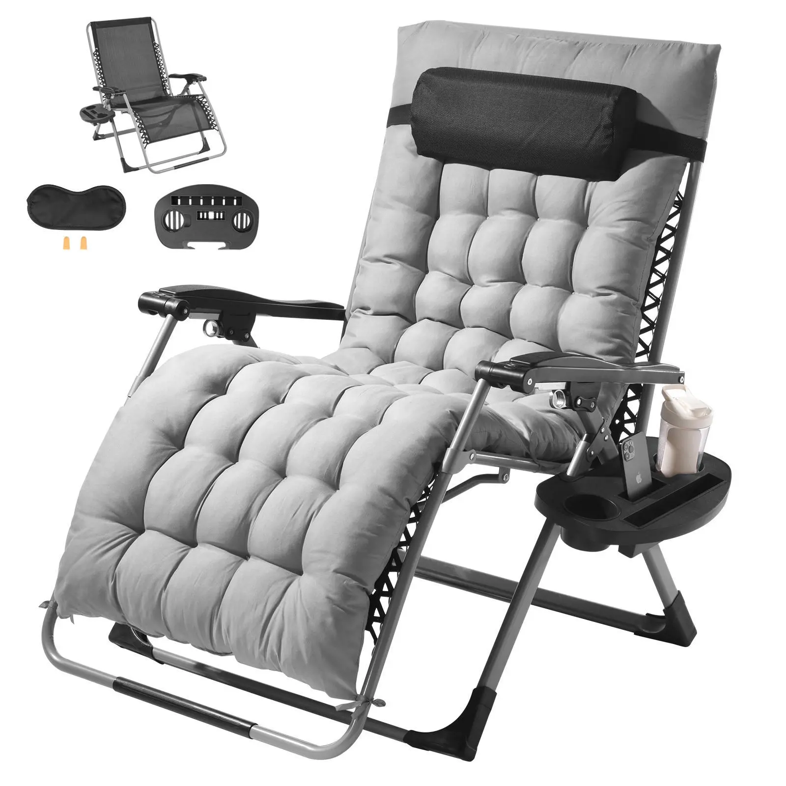 【SummerFinds】VEVOR Zero Gravity Chair,  , 33 inch Zero Gravity Recliner Lounge Chair for Indoor and Outdoor, Adjustable Anti Gravity Chair with Cushion, Headrest, Footrest, and Cupholder, 500 lbs, Gray