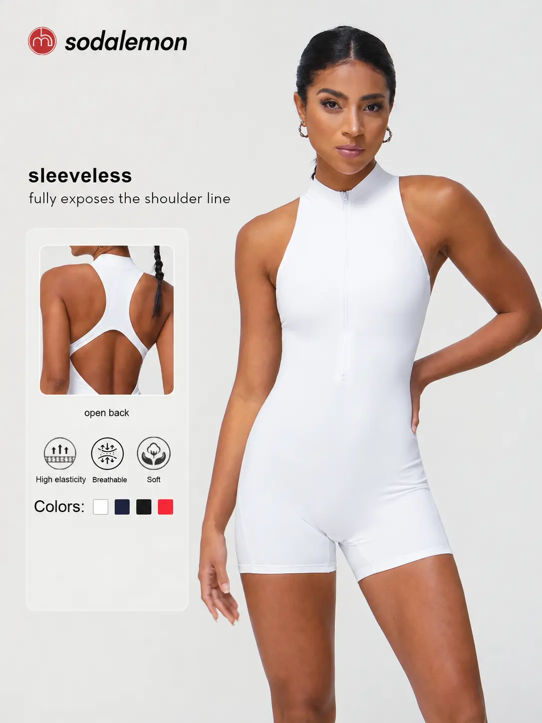 Women's Solid Color Tight-Fitting Jumpsuit, Half Zip Sleeveless Backless Design, High Stretch Yoga Fitness Jumpsuit,back to school,back to school haul