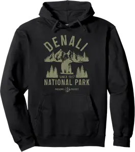 Denali Alaska Vintage Mountains Bear National Park Pullover Hoodie - Gabriellef Shop 56B0DSFSBGQL