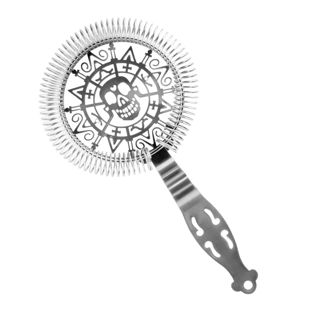 BarConic® Skull Theme Bar Strainer - No-Prong Notched Stainless Steel Cocktail Accessory for Home Bars, Drink Accessories, Halloween Mixing Tasks with Coils and Shakers