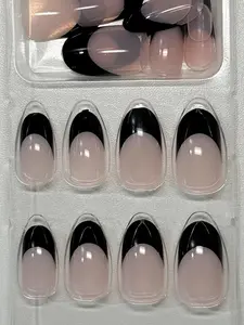 24 pcs Press On Nail Trendy Black French Tip Design Glossy Salon Quality Finish Comfortable Lightweight Easy Apply Remove Reusable Multiple Sizes Included