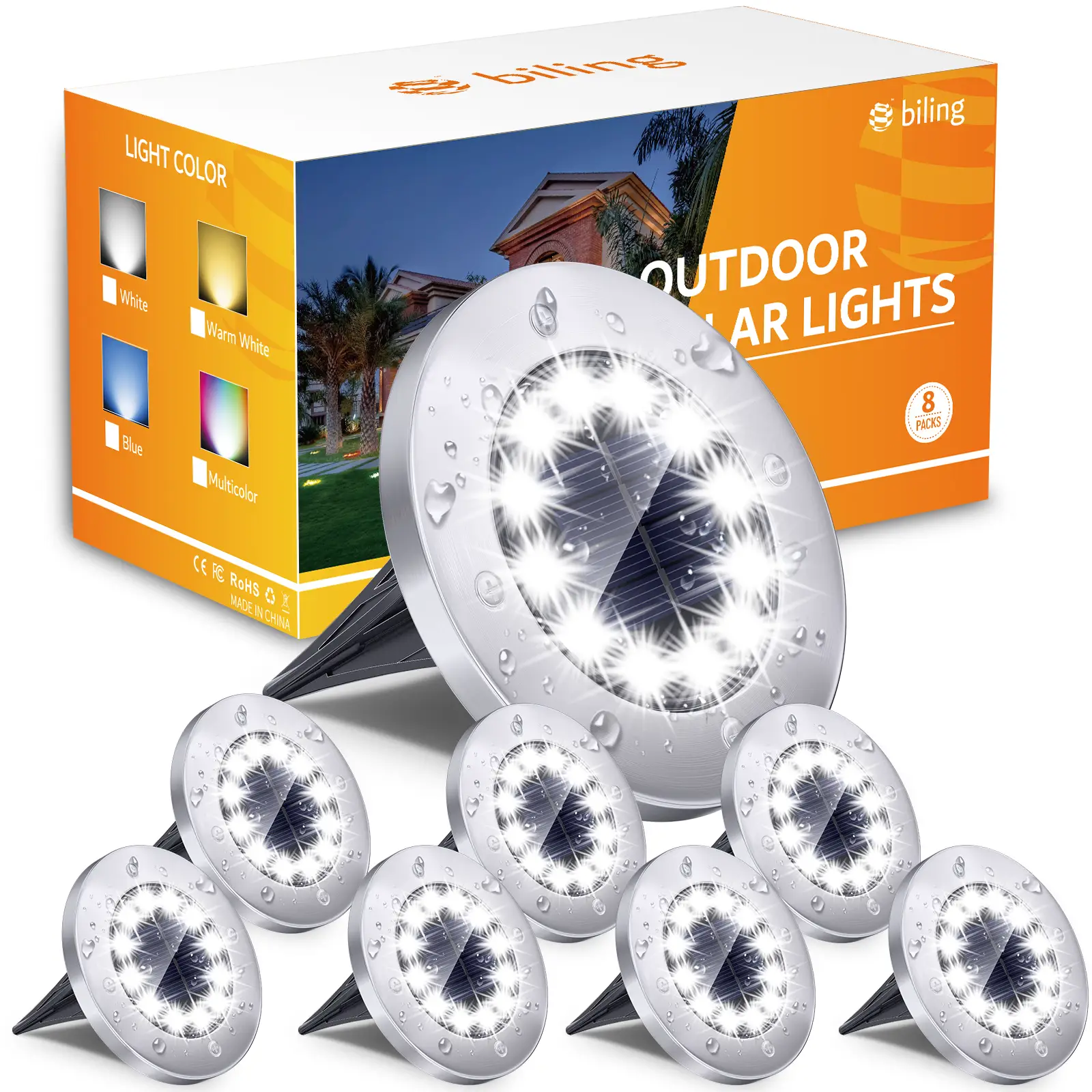 Biling Solar Outdoor Lights 12 Pack, Bright 12 LEDs Solar Ground Lights Waterproof, Flat Pathway Lights Solar Powered for Yard Walkway Garden Driveway