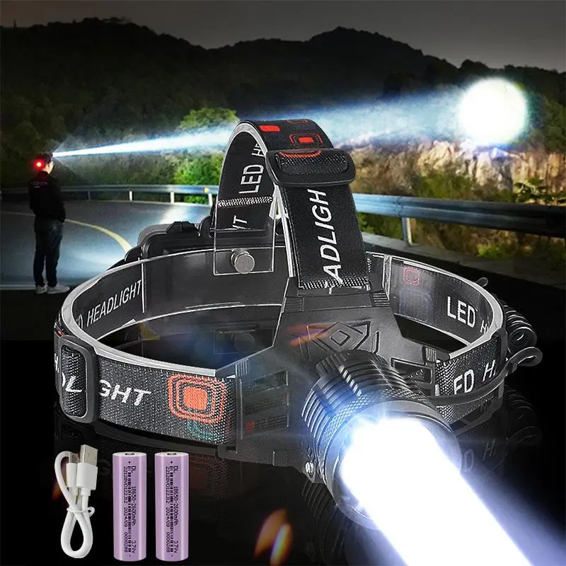 USB Rechargeable Headlamp, 1 Box Portable Waterproof Headlight with 3 Modes, Zoomable Head Lamp for Camping Hunting Work Fishing