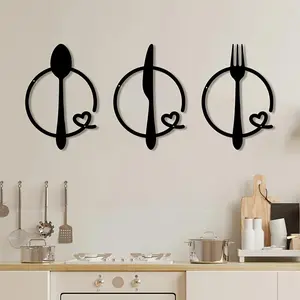 Metal Wall Art Set, 3 Counts/set Fork & Spoon & Knife Design Wall Decor, Modern Home Decor, Wall Hanging Decor for Home Kitchen Dining Room, Hangable