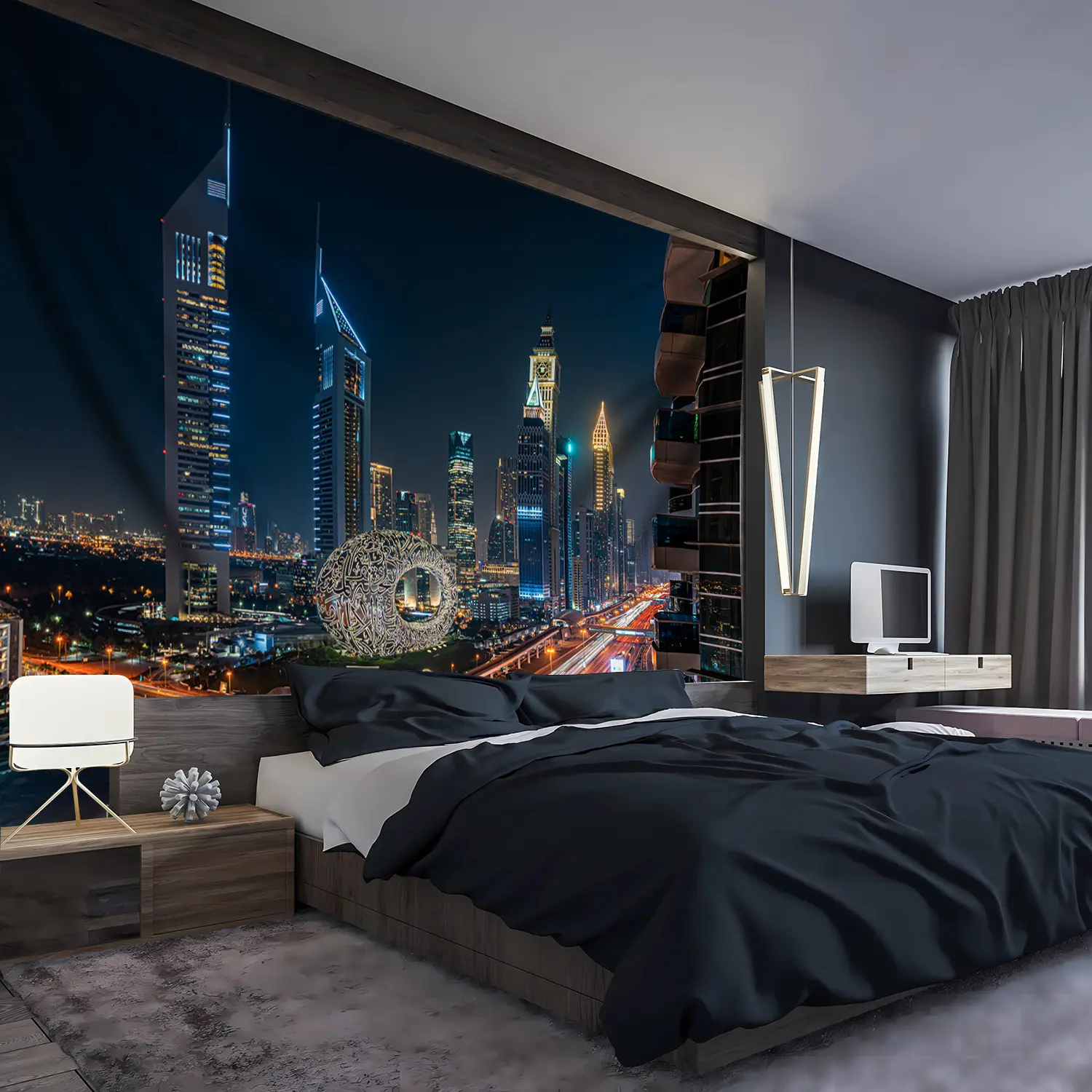 Extra Large Lush Cityscape Night View Polyester Digital Print Wall Tapestry - Decorative, Machine Washable, No-Installation Design, Indoor Living Room Office Decor, Home Decor Wall Art, Indoors