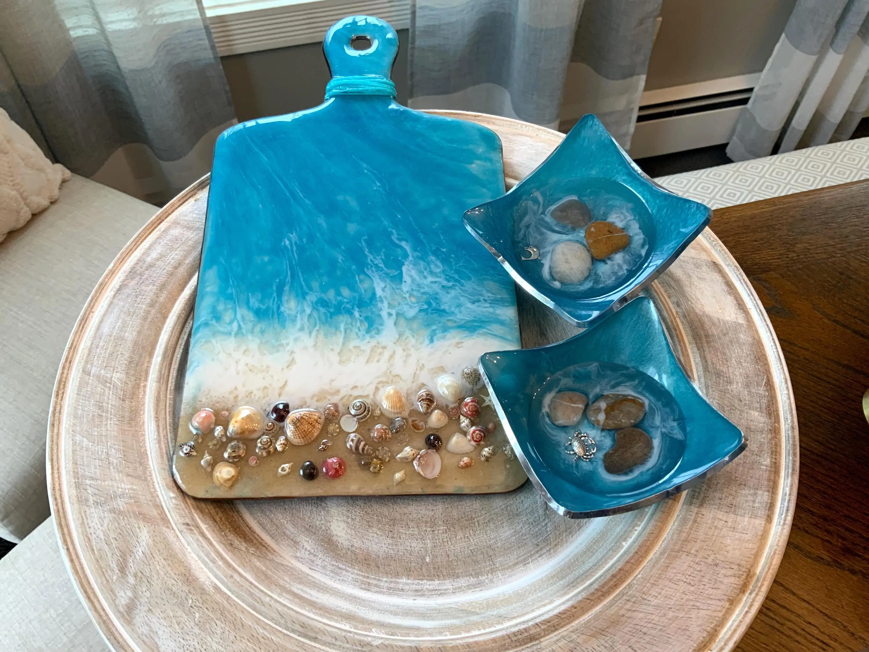 Handmade Resin Kitchen Chopping Board - Ocean Beach Design, Serves 2