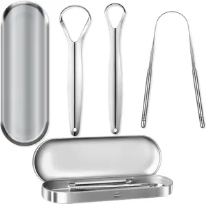 Tongue Scraper,Tongue Cleaner,Stainless Steel Tongue Scraper,Limpiador De Lengua Raspador,100% Stainless Steel, Metal Tongue Scrapers for Oral Care & Hygiene (3 Pack)