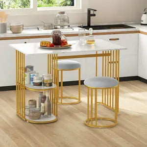 COSTWAY - Rectangular Dining Table for 2 with 2-tier Storage Shelf for Small Space Dining Room-White