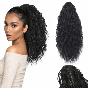 Black Ponytail Extension 18" Curly Wavy Pony Tail Claw Multi Layered Clip on Ponytail Extension Fluffy Natural Looking Synthetic Hair Piece for Women