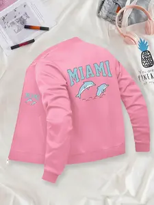Miami Dolphins Women's Graphic Print Jacket, Fashionable Casual Fitted Outerwear, Perfect Layering Choice for Fall & Winter