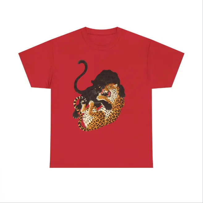 Vintage Panther vs Leopard T-Shirt - Jungle Fury Graphic Tee – Wild Jungle Aesthetic Traditional Tattoo Art Graphic Tee - Edgy Streetwear Graphic Tee, Shortsleeve, basic tops, Fabric Cotton, Women's Top, Menswear Top, Gifs, Streetwear Unisex