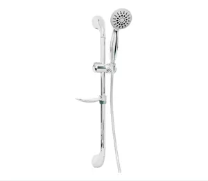 Lotus Set 5-Functions Handheld Shower with Swan Wall Bracket Auto Lock Sliding Holder Leaf Shaped Soap Dish & 59 inch Stainless Steel Hose in Polished Chrome Finish