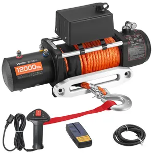 【fathersdaygift】VEVOR Electric Winch, 12000 lbs Load Capacity, 12V DC Truck Winch with Φ0.36 in x 75.5 ft Synthetic Rope, Wireless & Wired Remote Control, IP55 Waterproof for Towing Off-Road SUV Jeep Trailer Boat