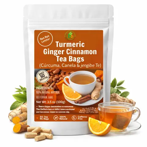 Turmeric Ginger Cinnamon Herbal Blend Organic Tea (Té de Canela con Cúrcuma y Jengibre, Organico) Premium– 50 Bags – 100% Natural, Vegan, Caffeine-Free, No Additives, Organic – Supports Digestion & Wellness – Eco-Conscious Tea Bags, Panza – by BexpertsUSA