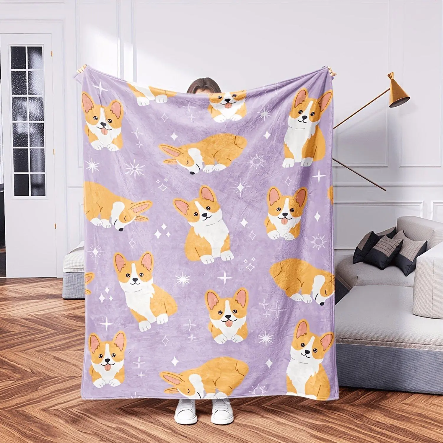 1pc of Cute Corgi Pattern Printed Soft Casual Warm Blanket for Office Camping Travel and All Season Gift Cozy Plush Throw Blanket