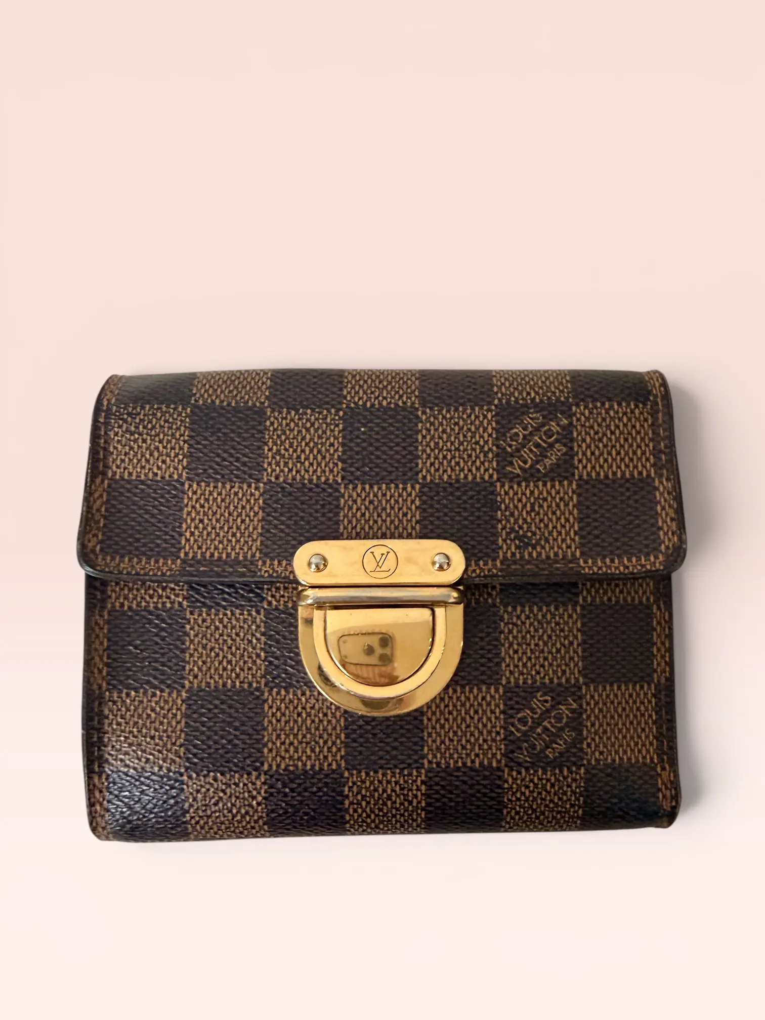 Pre-owned Louis Vuitton Canvas Small Leather Goods Damier Ebene Koala Compact Wallet 2005 Vintage Checkered for Daily Use, Iconic Look, Koala Motif