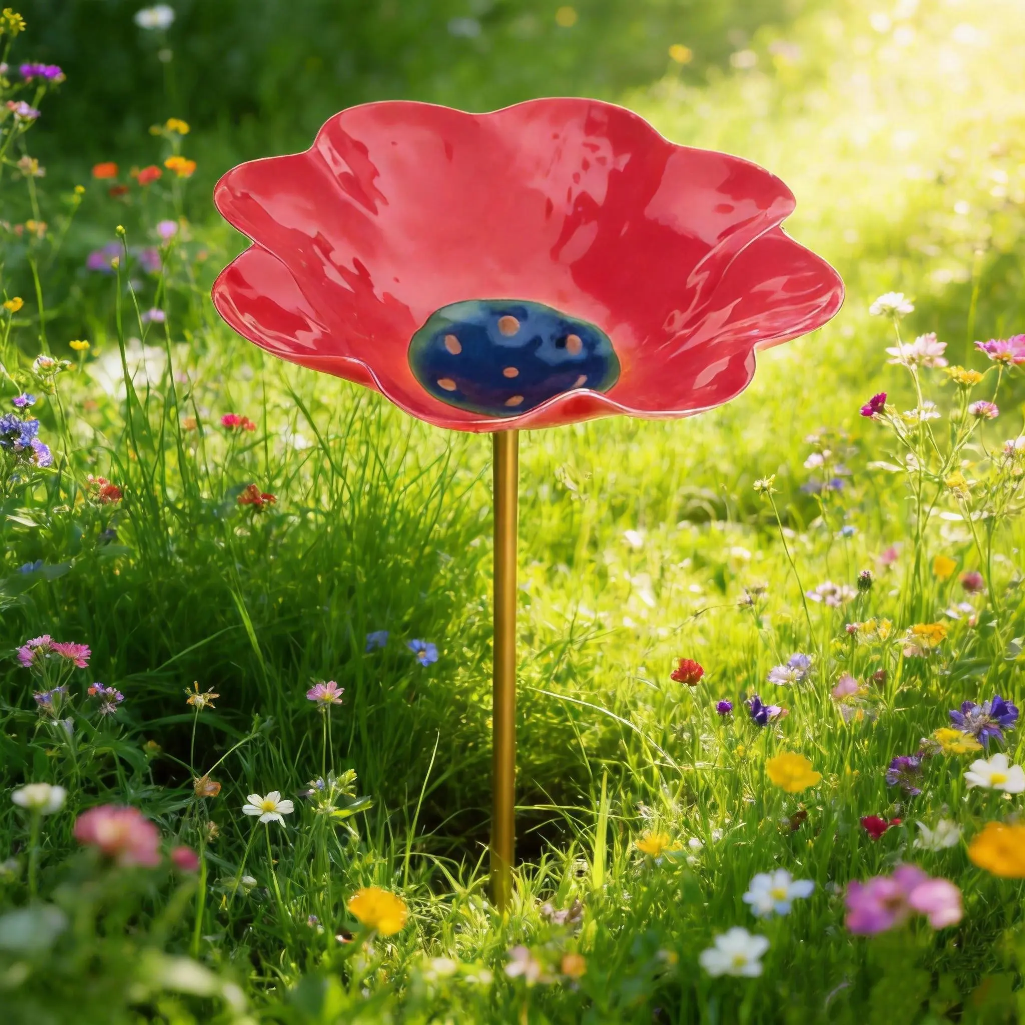 Metal Flower Garden Stakes Bird Bath, Handmade, Flower Bed Decor, Bird Supplies, Bee Watering Station, Bees Bath for Garden Metal Bee Water Feeder with Flower Design, Butterfly Bees Bath Bowl for Outdoor Yard Decor