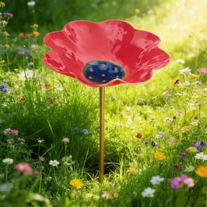Metal Flower Garden Stakes Bird Bath, Handmade, Flower Bed Decor, Bird Supplies, Bee Watering Station, Bees Bath for Garden Metal Bee Water Feeder with Flower Design, Butterfly Bees Bath Bowl for Outdoor Yard Decor