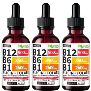 3 Bottles NUSAVA Vitamin B12 Liquid Supplement Drops with B6, B1, Niacin & Folate - Edible Support for Energy, Brain & Heart, Non-GMO & Gluten-Free, 4 Fl Oz Fitness Dietary