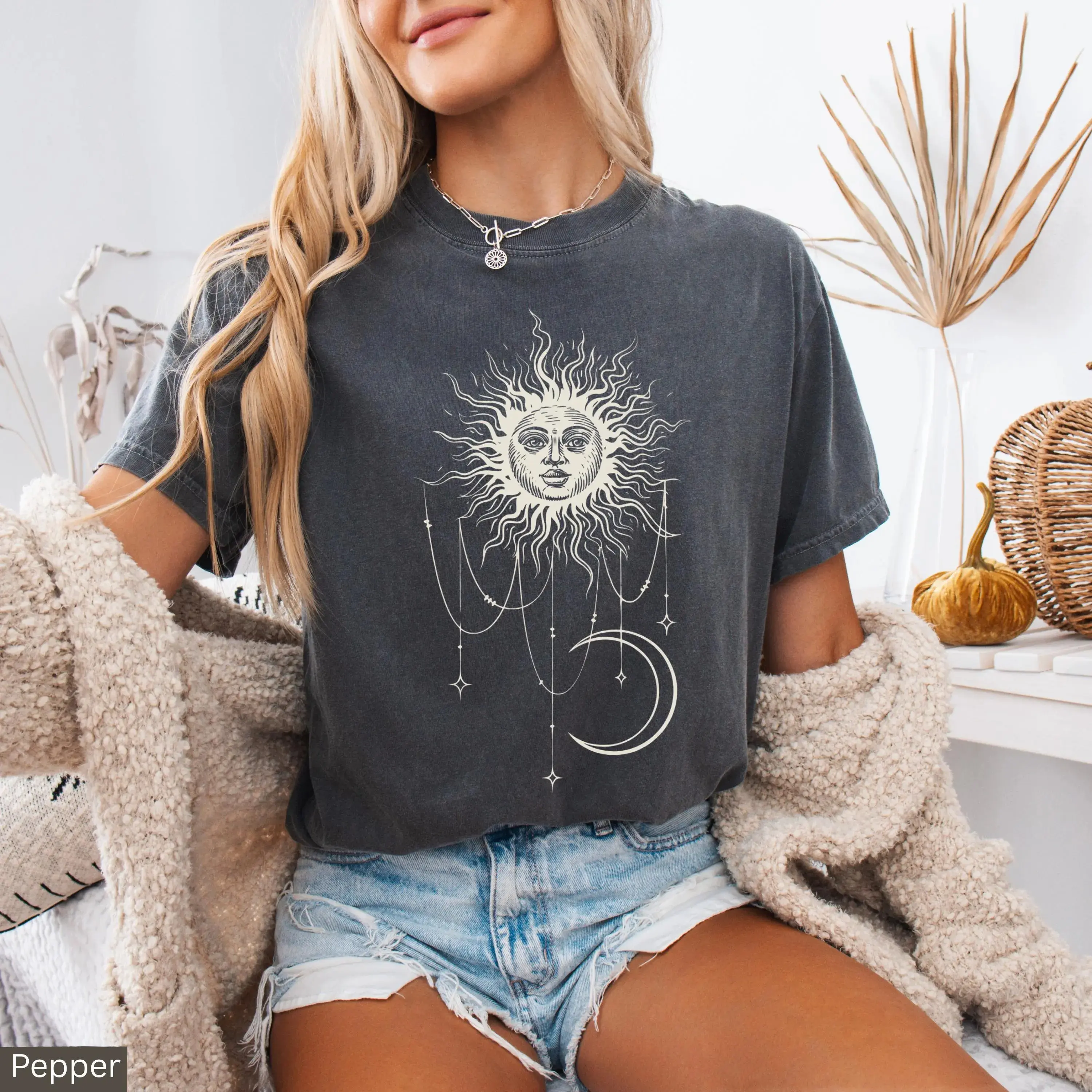 Comfort Colors Widow's Bay Patricia Shirt, Celestial Sun Graphic Tee, Mystic Sun and Moon T-shirt, Cottagecore Witchy Clothes