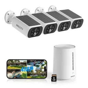 ARCCTV Solar Security Cameras Wireless Outdoor,4 Cam-Kit,4MP HD Video,Color Night Vision,PIR Motion Detection, 64GB Memory Card,IP65 Waterproof