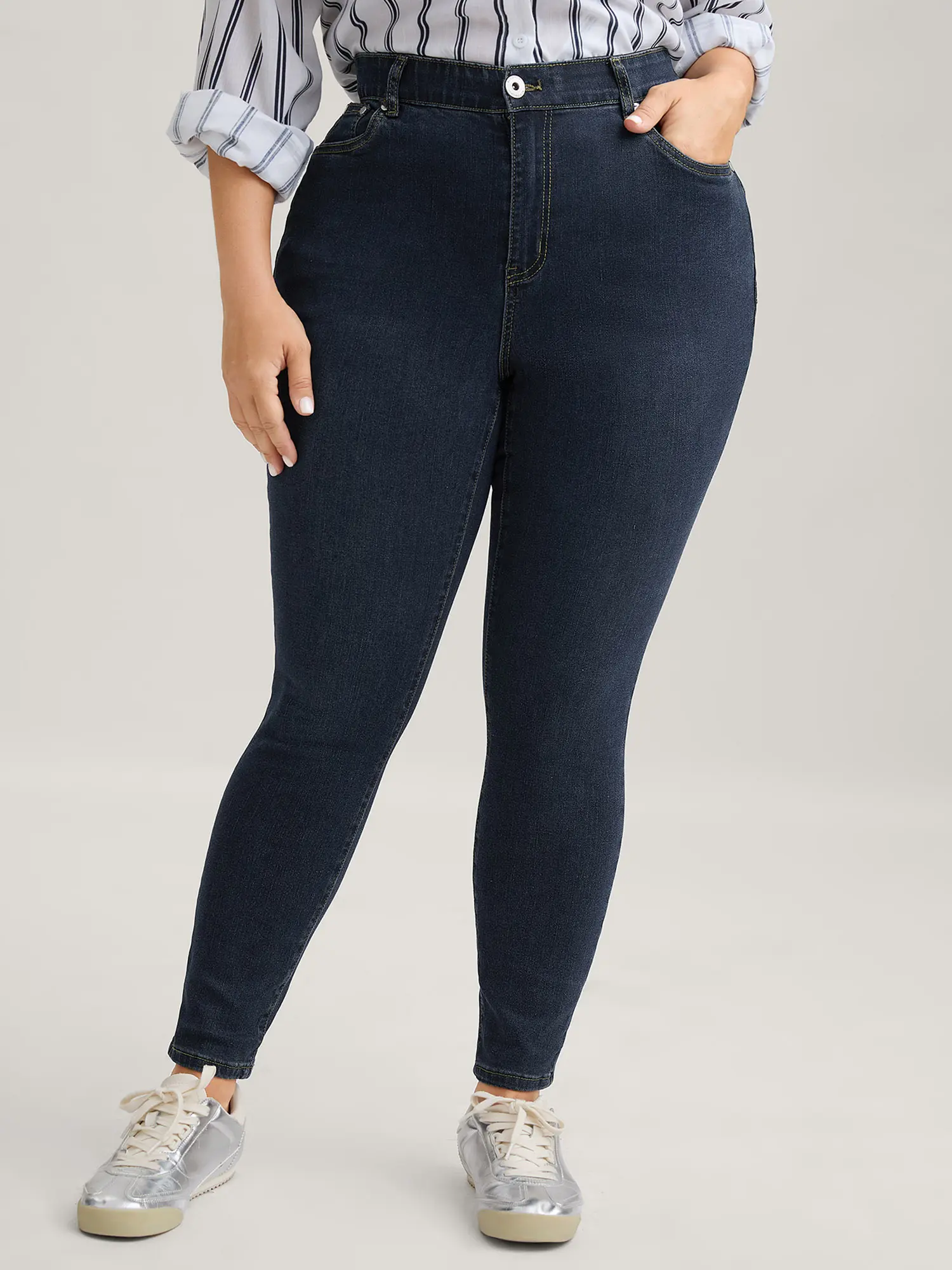 BloomChic Women's High-Rise Dark Wash Gap-Proof Minimalist Slim Fit Basic Skinny Jeans - Stretchy Denim Spandex Bottoms with Pocket, Everyday Pants,summerwins,Spotlight,Summer wins,Deals for you days Fit Womenswear,Summerfinds