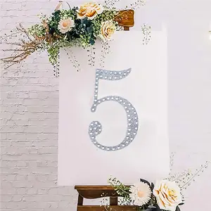 Decorative Rhinestone Number "5" Stickers 8", Silver Glitter Adhesive Craft Numbers - DIY Sparkle Embellishments