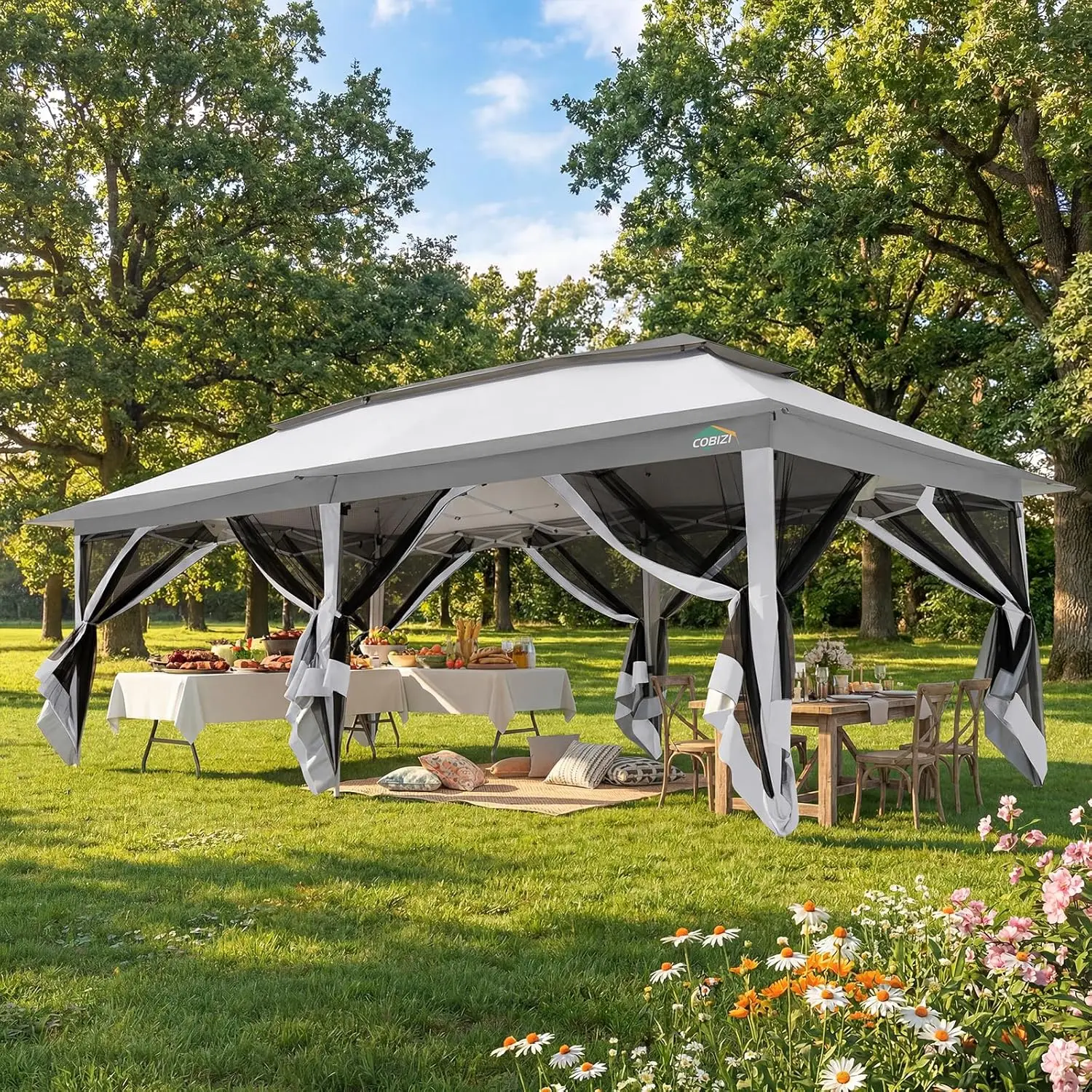 12x20FT Pop Up Canopy Tent with Mosquito Netting