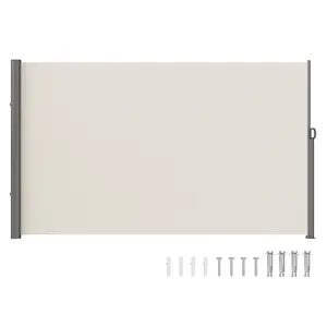 【DealsForYouDays】VEVOR Retractable Side Awning, 71''x 118'' Aluminum Outdoor Privacy Screen, 280g Polyester Water-proof Retractable Patio Screen, UV 30+ Room Divider Wind Screen for Patio, Backyard, Balcony, Beige