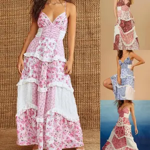 Women Summer Sleeveless Flowy Dress, Casual Geometric Print Crochet Tassels Dress, A-Line Party Dress for Vacation Streetwear, Ladies Dress for Indoor Outdoor Wear, Ladies Clothes