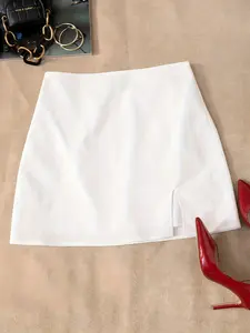 Women's Solid Color Split Hem High Waist Skirt, Casual Fashion Zipper Side Short Skirt for Daily Outdoor Wear, Ladies Bottoms for Summer