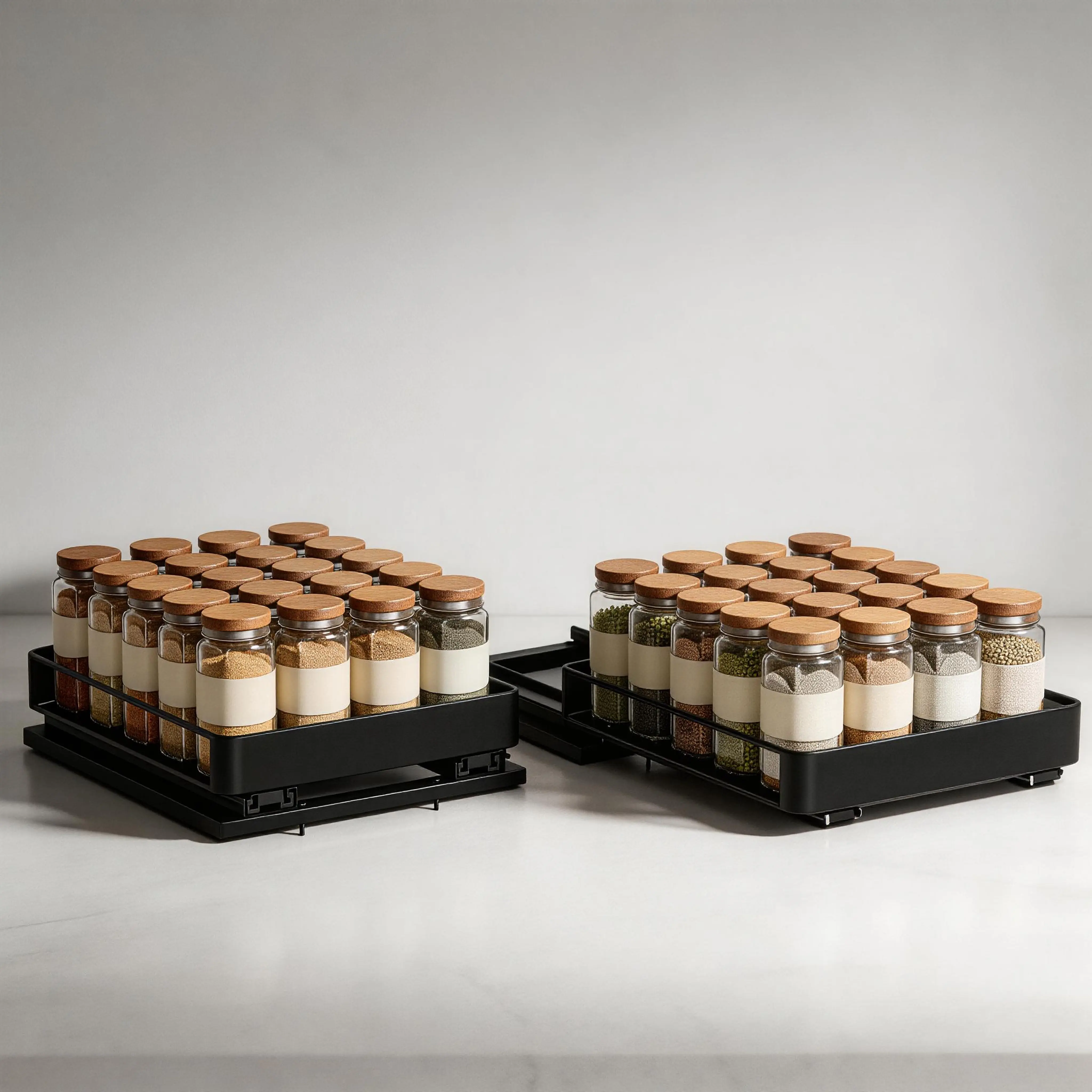 Nieifi 2-Pack 1-Layer Smooth Metal Pull-Out Spice Rack, 8.5" Wide × 2.3" Thin - Kitchen Cabinet Storage Organizer Shelf