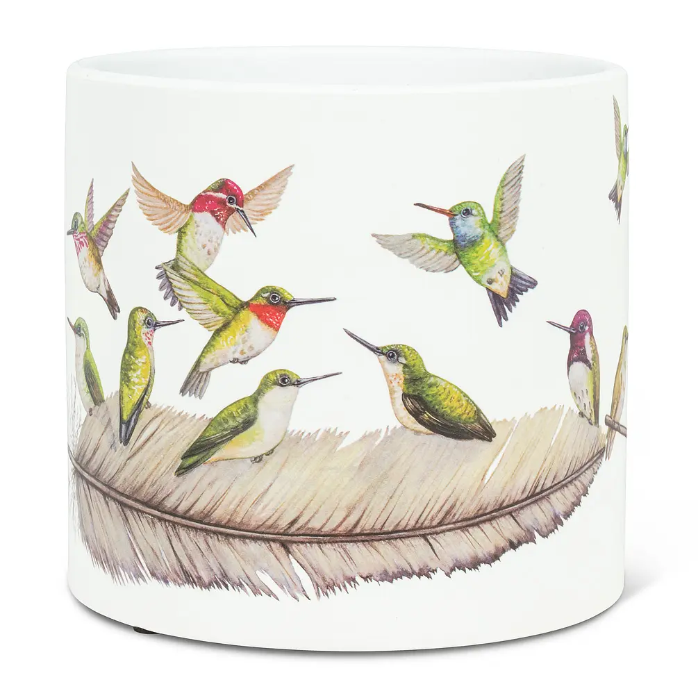 6.5 in. Ceramic Hummingbirds Planter, White - Large