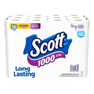 Scott 1000 Toilet Paper 36 Mega Rolls (1000 Sheets Each) – Soft & Durable Bathroom Tissue Value Pack for Home & Office
